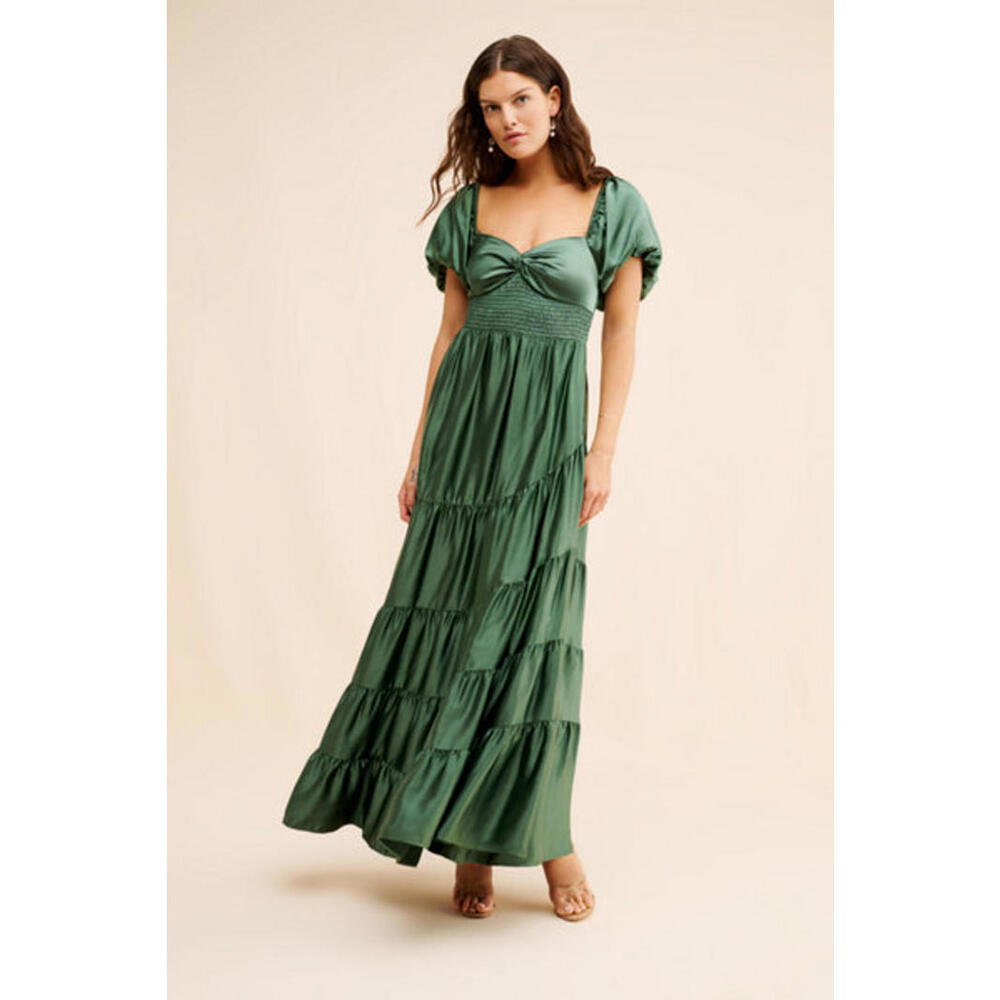 Free People - Sundrenched Silky Maxi Dress, dark green, size XS
